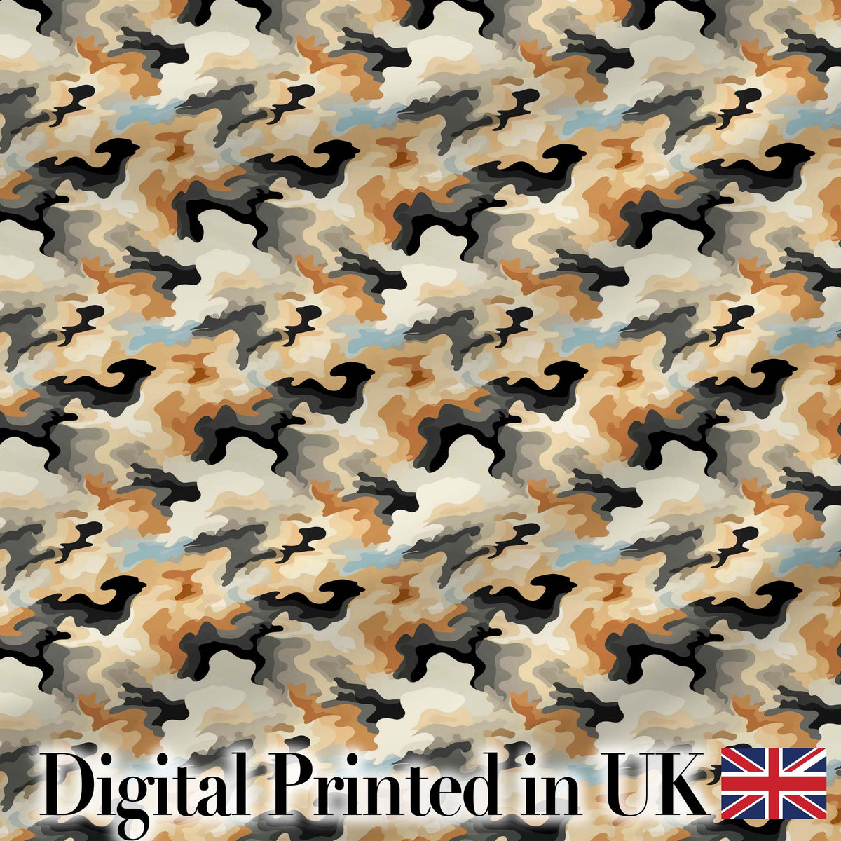Neutral Desert Camouflage Abstract Seamless Pattern Digital Print Fabric by the Metre UK Sewing Quilting Textile