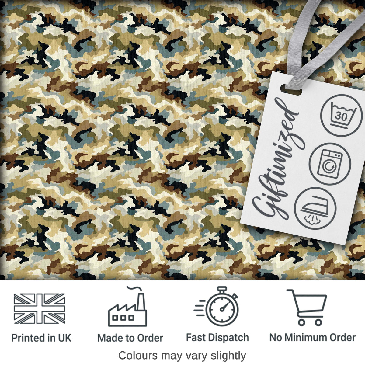 Classic Military Camouflage Green Brown Seamless Pattern Digital Print Fabric by the Metre UK Sewing Quilting Textile