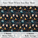 Cute Owl Birds Decorative Leaves Seamless Pattern Digital Print Fabric by the Metre UK Sewing Quilting Textile