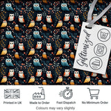 Cute Owl Birds Decorative Leaves Seamless Pattern Digital Print Fabric by the Metre UK Sewing Quilting Textile