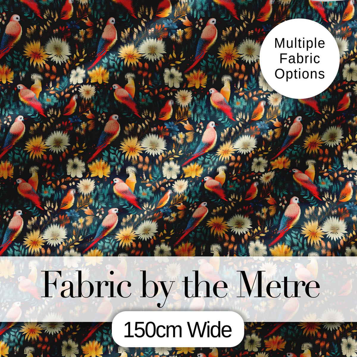 Colorful Parrot Birds Floral Jungle Seamless Pattern Digital Print Fabric by the Metre UK Sewing Quilting Textile
