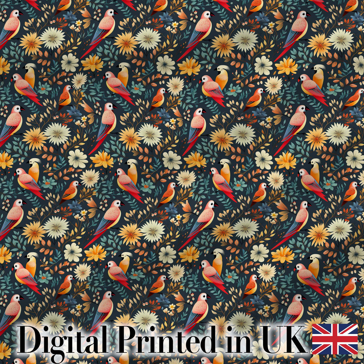 Colorful Parrot Birds Floral Jungle Seamless Pattern Digital Print Fabric by the Metre UK Sewing Quilting Textile