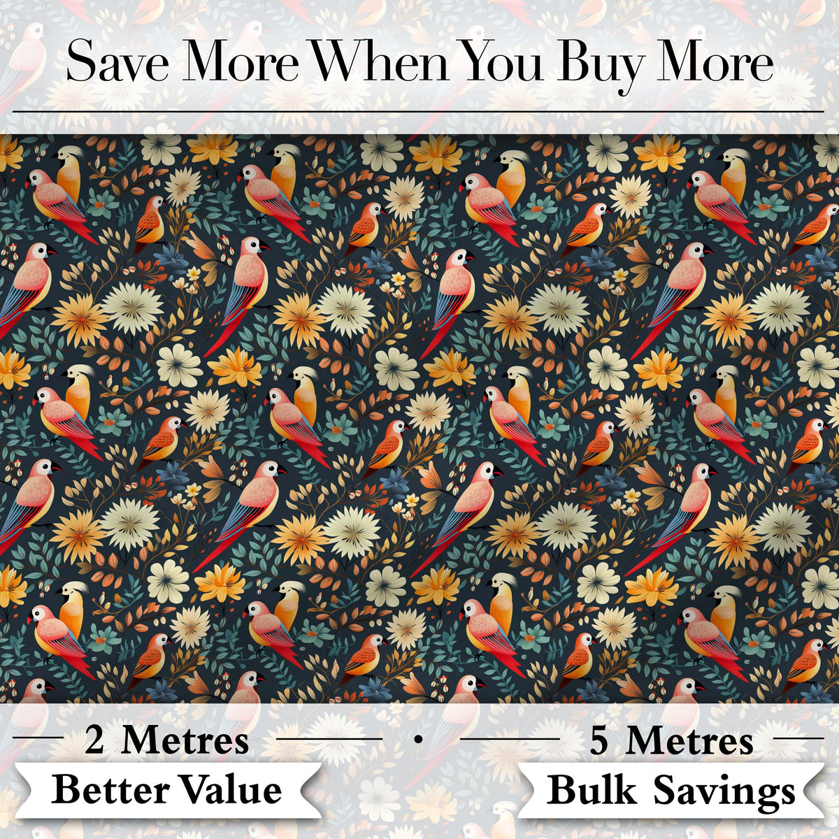 Colorful Parrot Birds Floral Jungle Seamless Pattern Digital Print Fabric by the Metre UK Sewing Quilting Textile