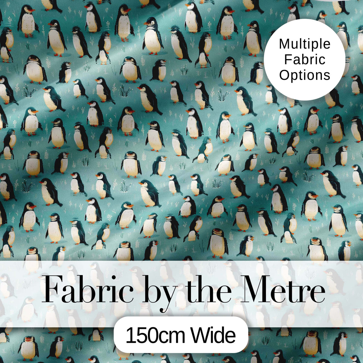 Cute Penguin Birds Arctic Nature Seamless Pattern Digital Print Fabric by the Metre UK Sewing Quilting Textile