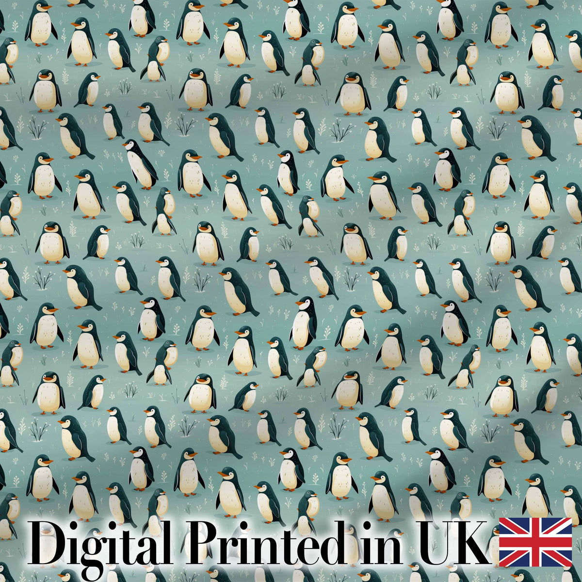 Cute Penguin Birds Arctic Nature Seamless Pattern Digital Print Fabric by the Metre UK Sewing Quilting Textile