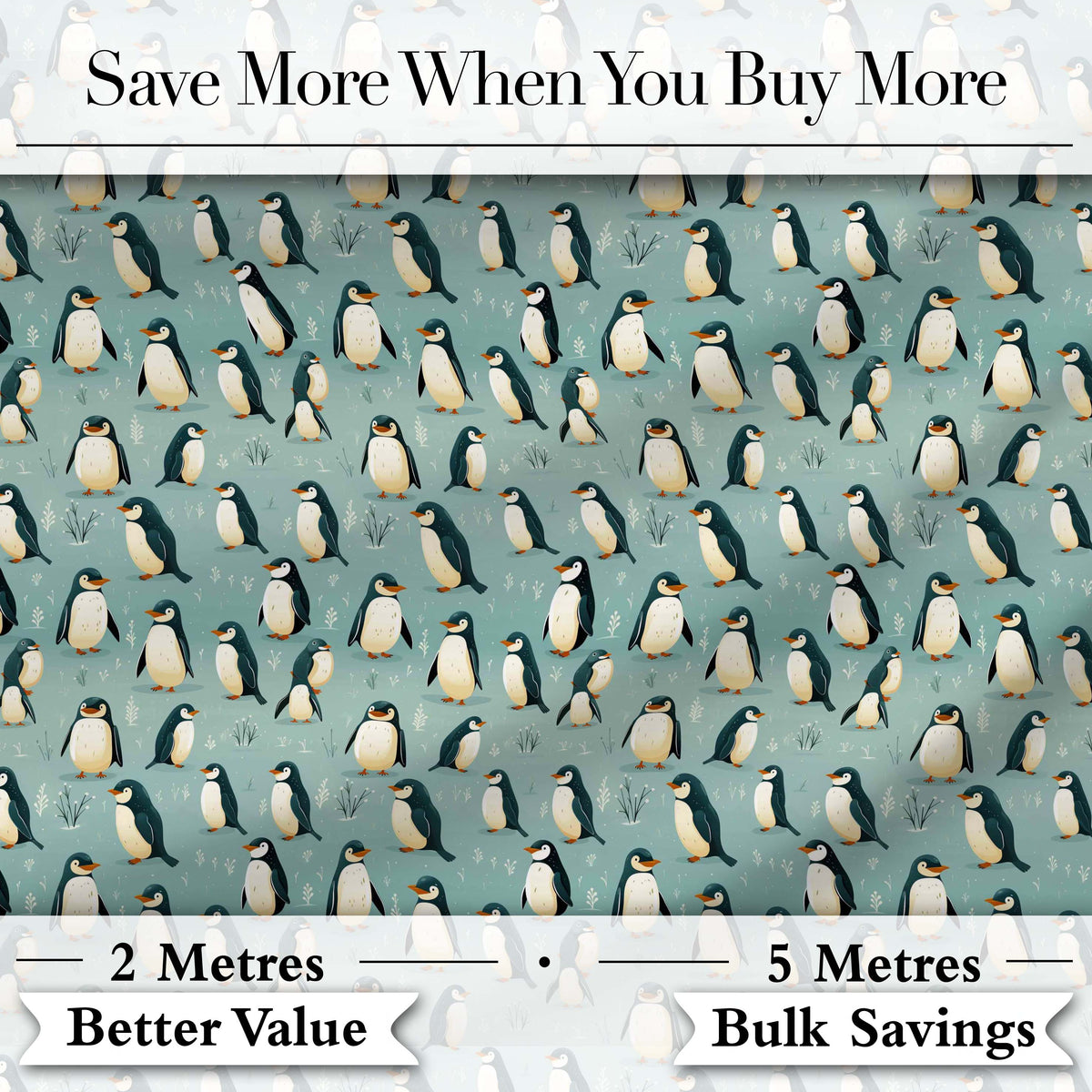 Cute Penguin Birds Arctic Nature Seamless Pattern Digital Print Fabric by the Metre UK Sewing Quilting Textile