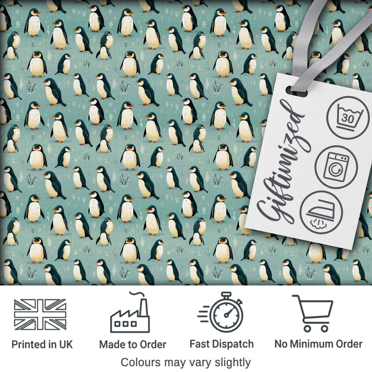 Cute Penguin Birds Arctic Nature Seamless Pattern Digital Print Fabric by the Metre UK Sewing Quilting Textile