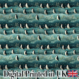 Penguin Birds Snowy Landscape Winter Seamless Pattern Digital Print Fabric by the Metre UK Sewing Quilting Textile