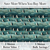 Penguin Birds Snowy Landscape Winter Seamless Pattern Digital Print Fabric by the Metre UK Sewing Quilting Textile
