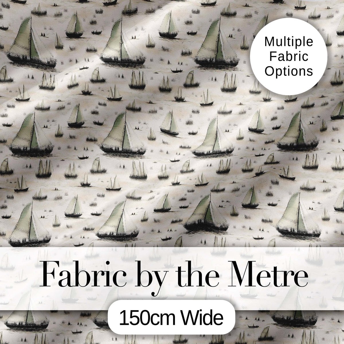 Vintage Sailing Boats Ocean Seamless Pattern Digital Print Fabric by the Metre UK Sewing Quilting Textile