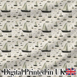 Vintage Sailing Boats Ocean Seamless Pattern Digital Print Fabric by the Metre UK Sewing Quilting Textile