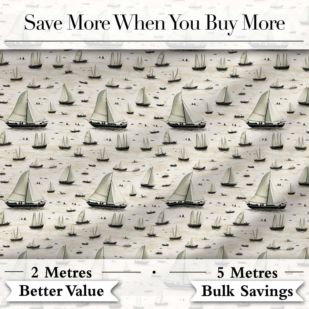 Vintage Sailing Boats Ocean Seamless Pattern Digital Print Fabric by the Metre UK Sewing Quilting Textile
