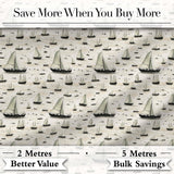 Vintage Sailing Boats Ocean Seamless Pattern Digital Print Fabric by the Metre UK Sewing Quilting Textile
