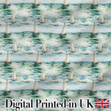 Vintage Sailing Boats Ocean Waves Seamless Pattern Digital Print Fabric by the Metre UK Sewing Quilting Textile
