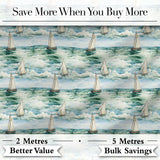 Vintage Sailing Boats Ocean Waves Seamless Pattern Digital Print Fabric by the Metre UK Sewing Quilting Textile