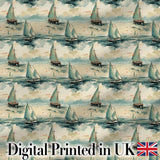 Classic Sailboats Sea Painting Style Seamless Pattern Digital Print Fabric by the Metre UK Sewing Quilting Textile