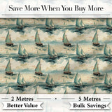 Classic Sailboats Sea Painting Style Seamless Pattern Digital Print Fabric by the Metre UK Sewing Quilting Textile