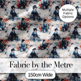 Japanese Woman Kimono Cherry Blossom Seamless Pattern Digital Print Fabric by the Metre UK Sewing Quilting Textile