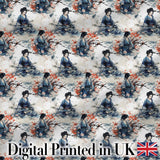 Japanese Woman Kimono Cherry Blossom Seamless Pattern Digital Print Fabric by the Metre UK Sewing Quilting Textile