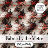 Samurai Warrior Red Blossom Tree Seamless Pattern Digital Print Fabric by the Metre UK Sewing Quilting Textile