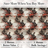 Samurai Warrior Red Blossom Tree Seamless Pattern Digital Print Fabric by the Metre UK Sewing Quilting Textile