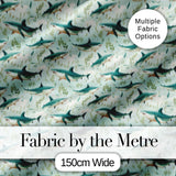 Cute Sharks Ocean Seaweed Seamless Pattern Digital Print Fabric by the Metre UK Sewing Quilting Textile