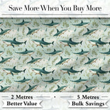 Cute Sharks Ocean Seaweed Seamless Pattern Digital Print Fabric by the Metre UK Sewing Quilting Textile