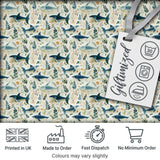 Blue Fish Botanical Seamless Pattern Digital Print Fabric by the Metre UK Sewing Quilting Textile