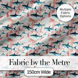 Sharks Red Seaweed Ocean Seamless Pattern Digital Print Fabric by the Metre UK Sewing Quilting Textile
