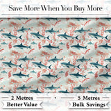 Sharks Red Seaweed Ocean Seamless Pattern Digital Print Fabric by the Metre UK Sewing Quilting Textile