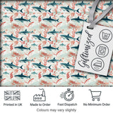Sharks Red Seaweed Ocean Seamless Pattern Digital Print Fabric by the Metre UK Sewing Quilting Textile