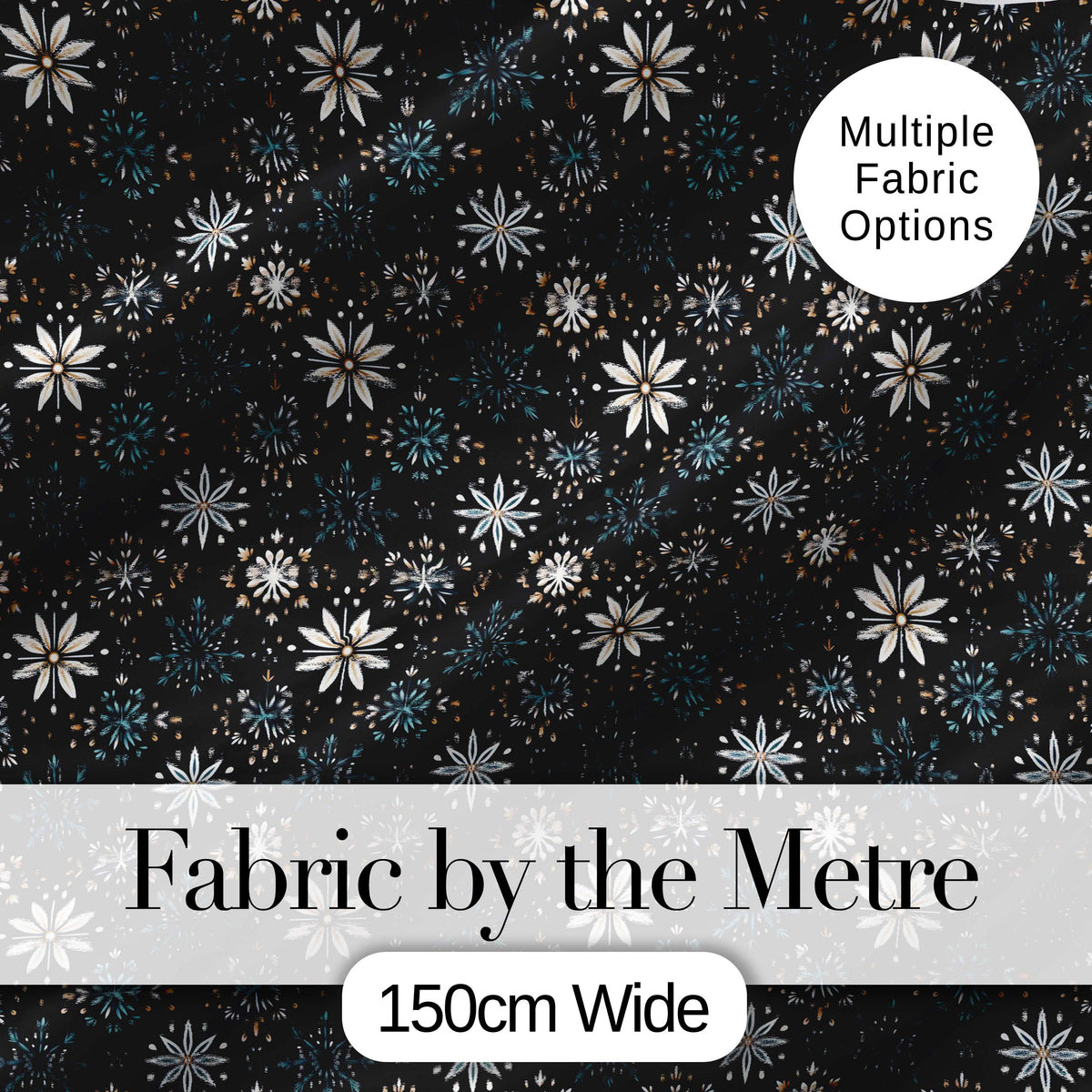 Elegant White Floral Starburst Seamless Pattern Digital Print Fabric by the Metre UK Sewing Quilting Textile