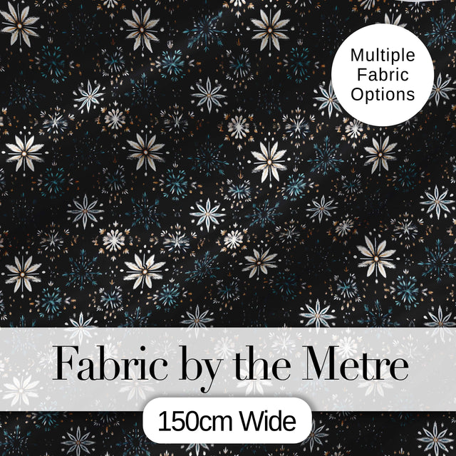 Elegant White Floral Starburst Seamless Pattern Digital Print Fabric by the Metre UK Sewing Quilting Textile