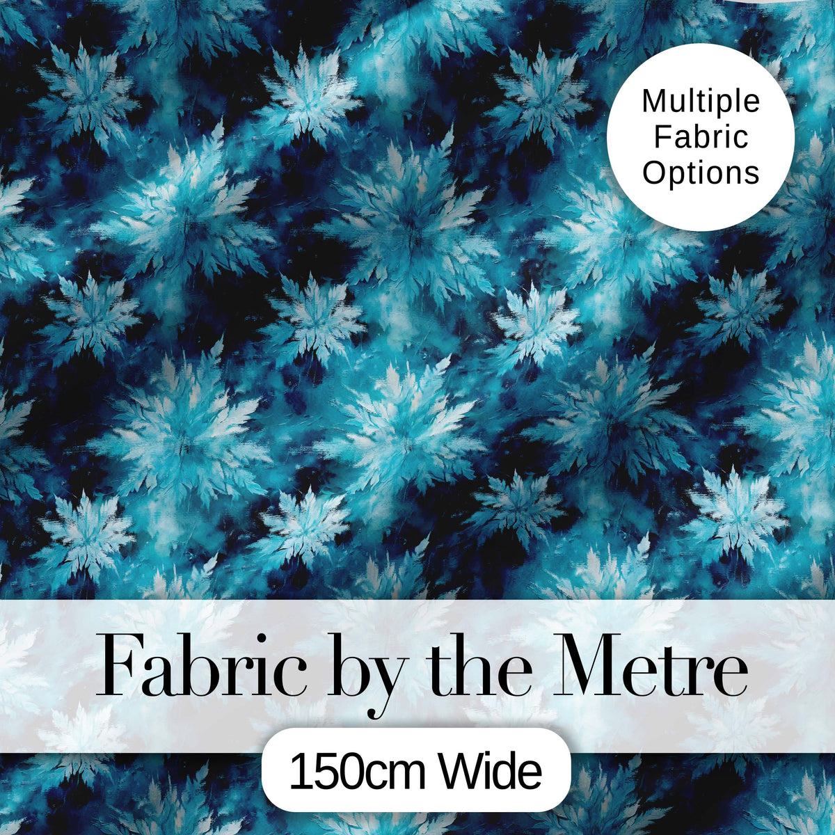 Frosted Blue Leaves Winter Seamless Pattern Digital Print Fabric by the Metre UK Sewing Quilting Textile