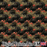 Black Swan Red Flowers Nature Seamless Pattern Digital Print Fabric by the Metre UK Sewing Quilting Textile