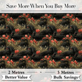 Black Swan Red Flowers Nature Seamless Pattern Digital Print Fabric by the Metre UK Sewing Quilting Textile