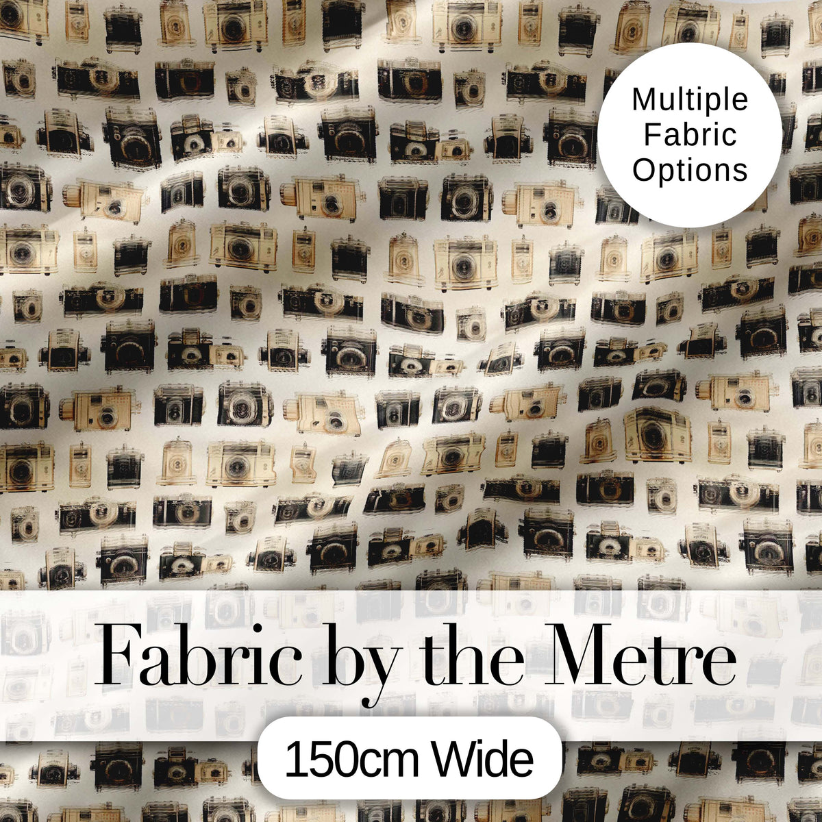 Vintage Camera Collection  Photography Seamless Pattern Digital Print Fabric by the Metre UK Sewing Quilting Textile
