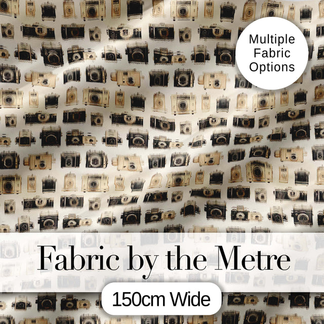 Vintage Camera Collection  Photography Seamless Pattern Digital Print Fabric by the Metre UK Sewing Quilting Textile