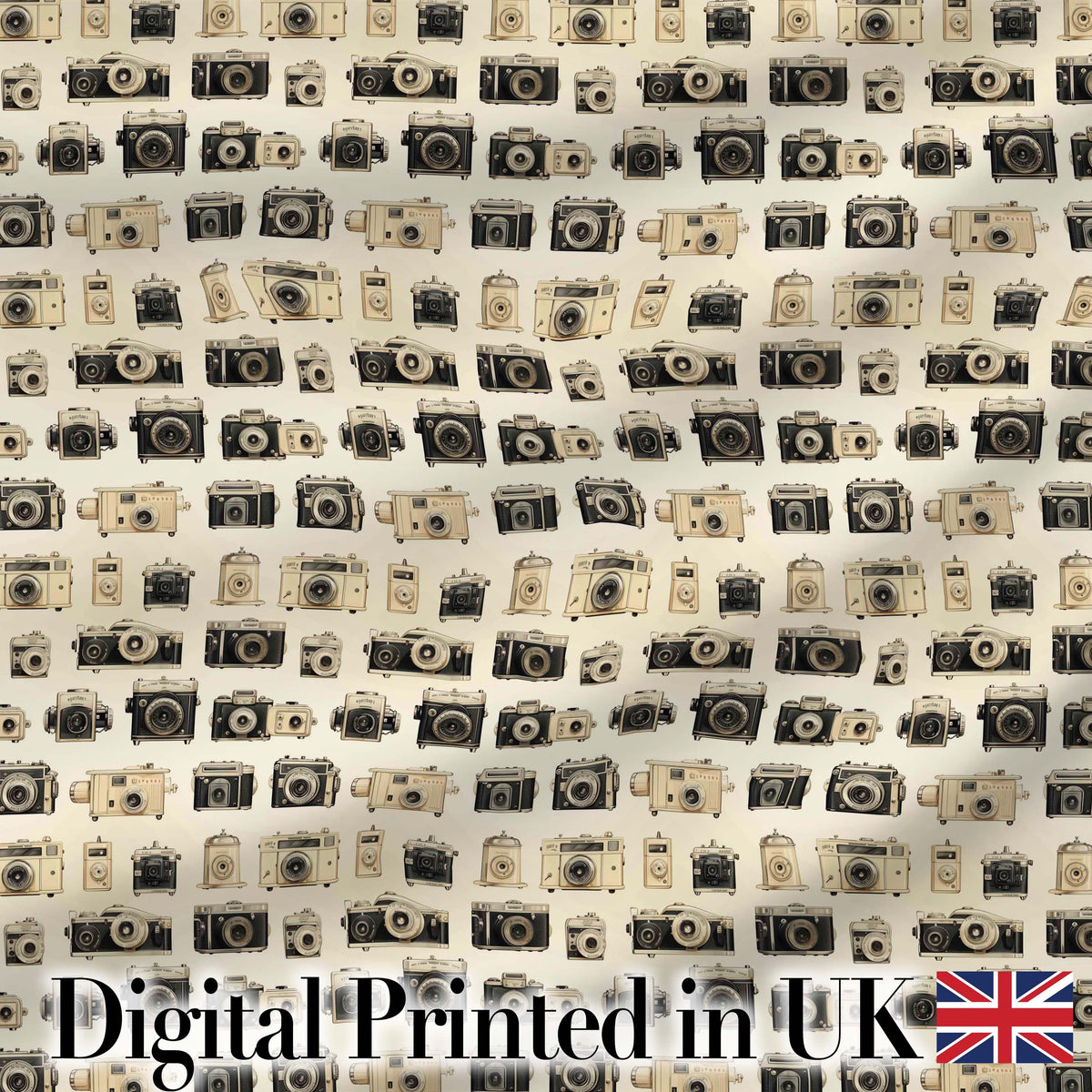 Vintage Camera Collection  Photography Seamless Pattern Digital Print Fabric by the Metre UK Sewing Quilting Textile