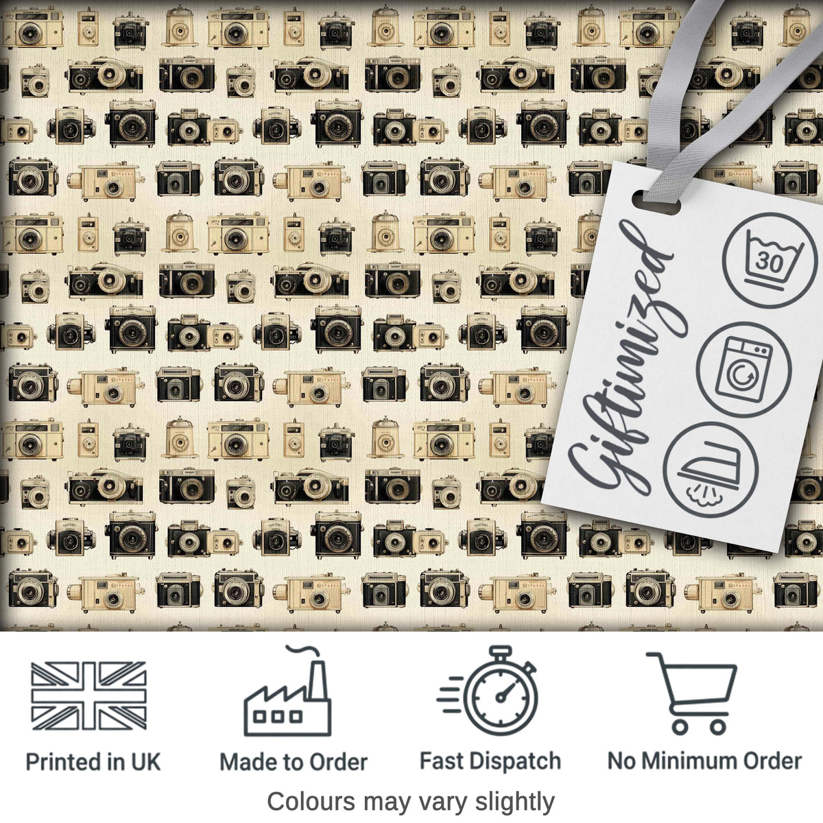 Vintage Camera Collection  Photography Seamless Pattern Digital Print Fabric by the Metre UK Sewing Quilting Textile