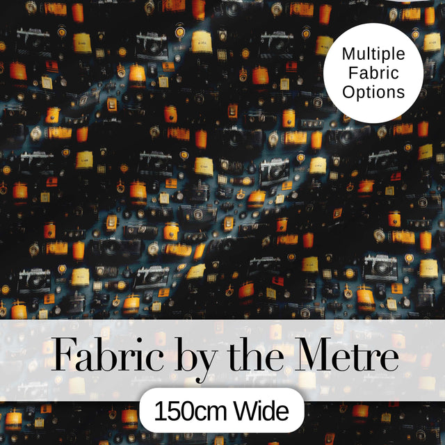 Classic Camera and Film Accessories Dark Seamless Pattern Digital Print Fabric by the Metre UK Sewing Quilting Textile
