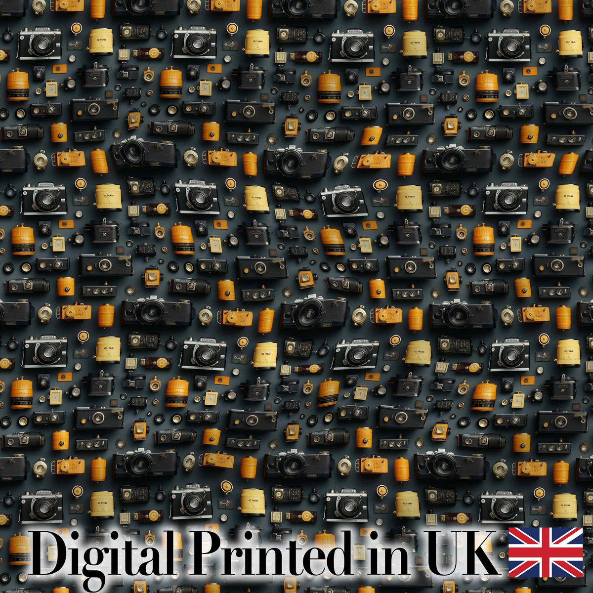 Classic Camera and Film Accessories Dark Seamless Pattern Digital Print Fabric by the Metre UK Sewing Quilting Textile