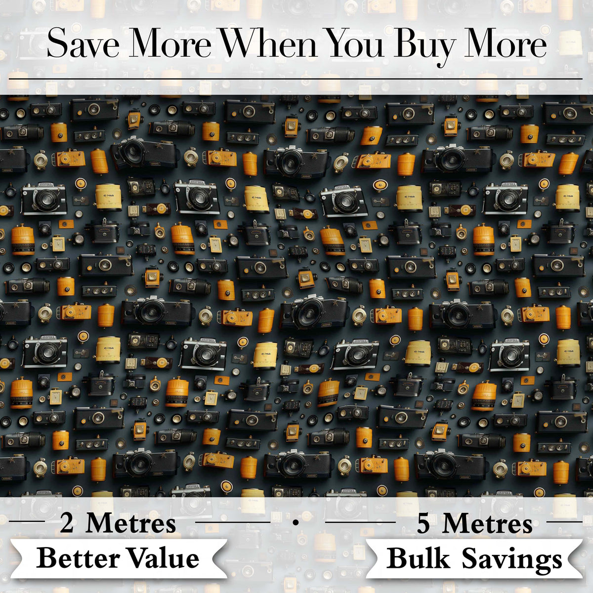 Classic Camera and Film Accessories Dark Seamless Pattern Digital Print Fabric by the Metre UK Sewing Quilting Textile