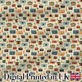Colorful  Cameras with Leaves Seamless Pattern Digital Print Fabric by the Metre UK Sewing Quilting Textile
