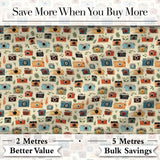 Colorful  Cameras with Leaves Seamless Pattern Digital Print Fabric by the Metre UK Sewing Quilting Textile