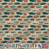 Colorful Classic Cars with Floral Detail Seamless Pattern Digital Print Fabric by the Metre UK Sewing Quilting Textile