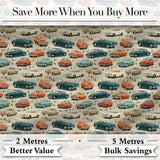 Colorful Classic Cars with Floral Detail Seamless Pattern Digital Print Fabric by the Metre UK Sewing Quilting Textile