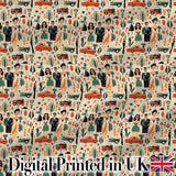 Mid Century Fashion People Cars Abstract Seamless Pattern Digital Print Fabric by the Metre UK Sewing Quilting Textile