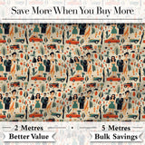Mid Century Fashion People Cars Abstract Seamless Pattern Digital Print Fabric by the Metre UK Sewing Quilting Textile