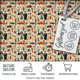 Mid Century Fashion People Cars Abstract Seamless Pattern Digital Print Fabric by the Metre UK Sewing Quilting Textile